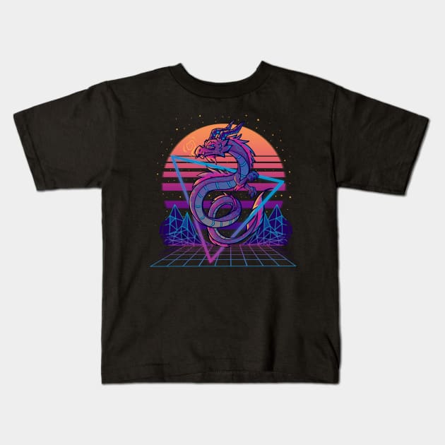 RetroWave Dragon Aesthetic Kids T-Shirt by TechraNova